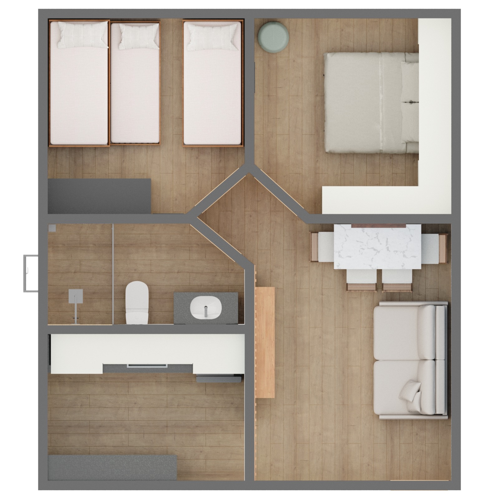 Sketch em lápis de sala de estar de apartamento de temporada com decoração moderna em Prado, Bahi